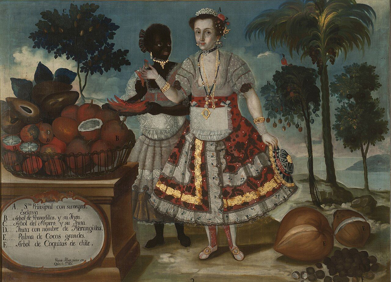 Retrato de una seora principal con su negra esclava por Vicente Albn